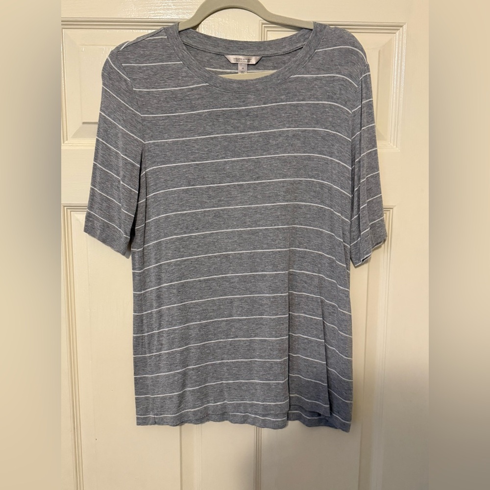 Banana Republic Gray Striped Modal Tee